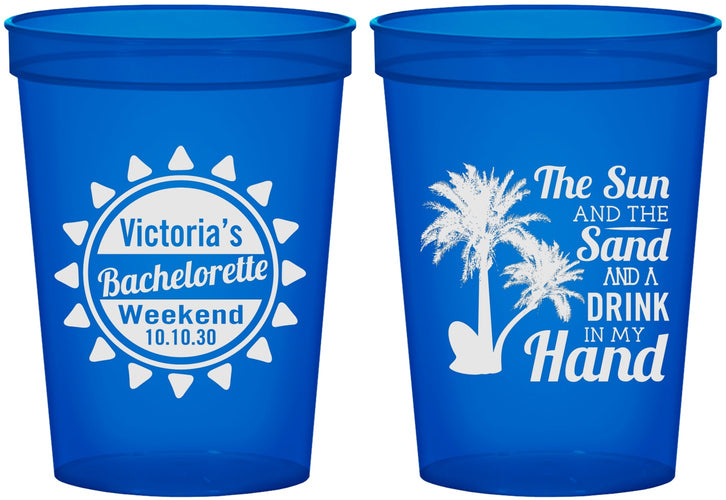 Custom Bachelorette 16 oz Translucent Cups - Sun Sand Drink Hand | 60114