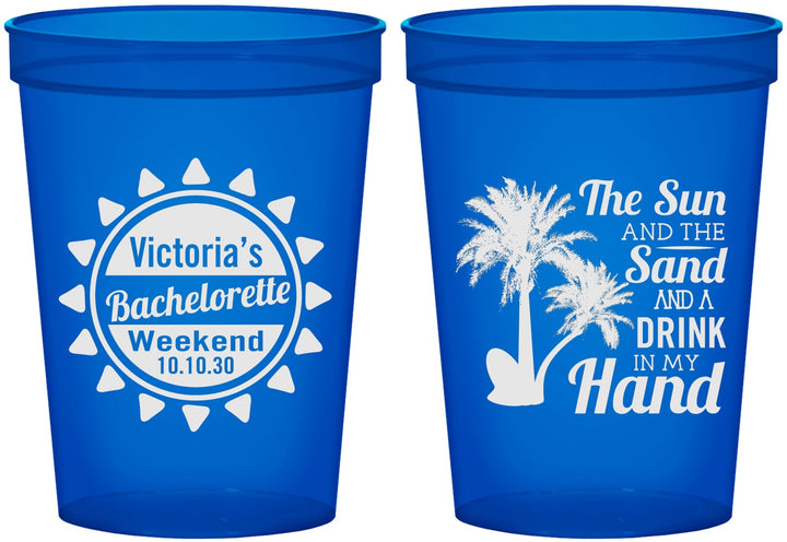 Custom Bachelorette 16 oz Translucent Cups - Sun Sand Drink Hand | 60114