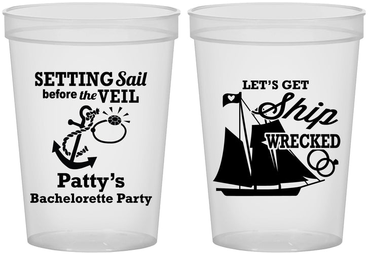 Custom Bachelorette 16 oz Translucent Cups - Setting Sail Before Veil | 60116