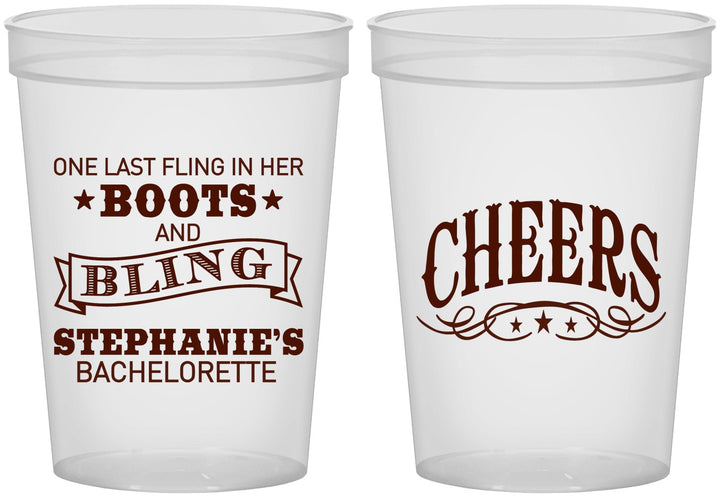 Custom Bachelorette 16 oz Translucent Cups - Boots And Bling | 60118