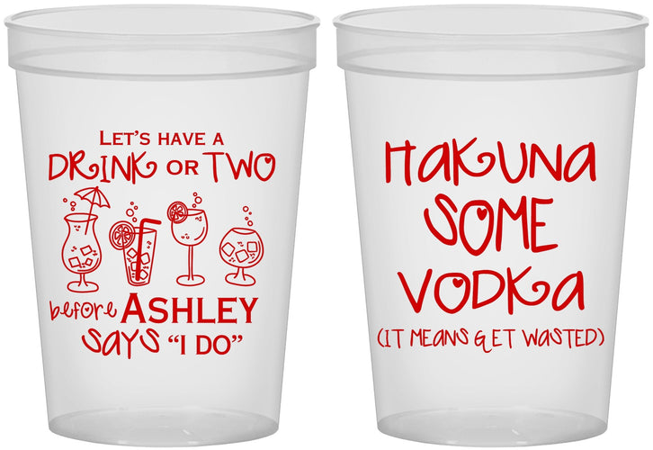 Custom Bachelorette 16 oz Translucent Cups - Lets Get Wasted | 60119
