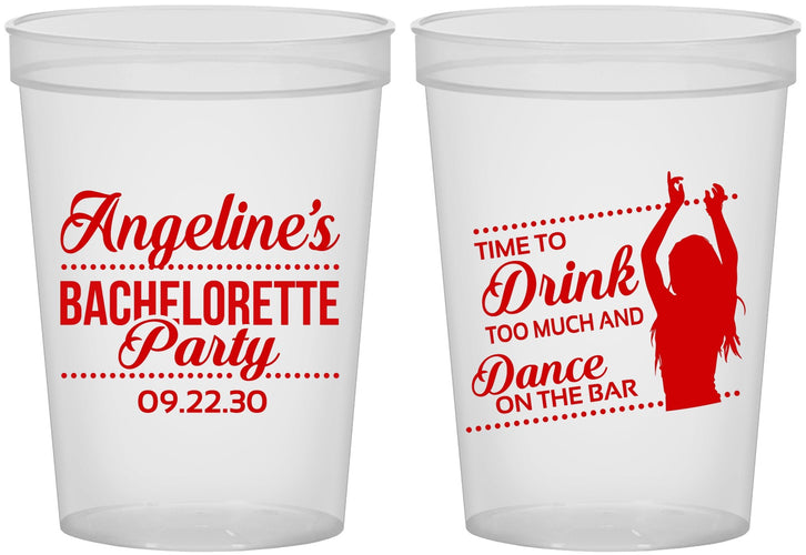 Custom Bachelorette 16 oz Translucent Cups - Drink Dance On Bar | 60122