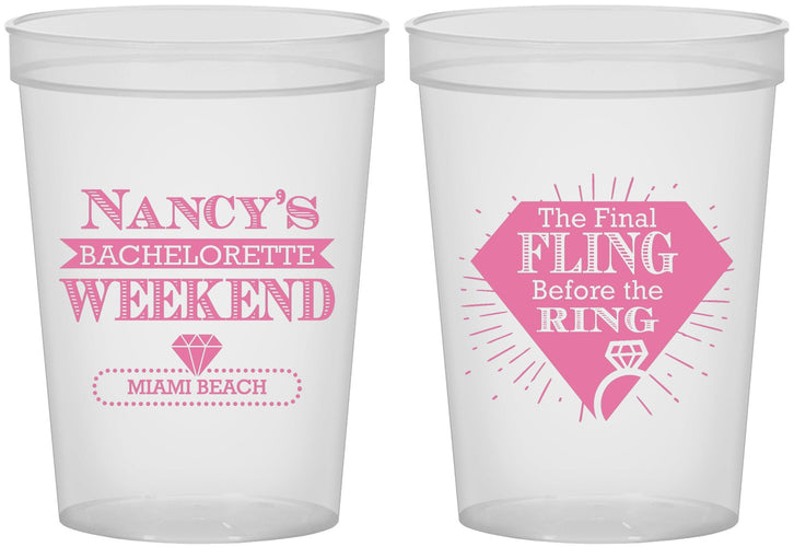 Custom Bachelorette 16 oz Translucent Cups - Final Fling Before The Ring | 60129