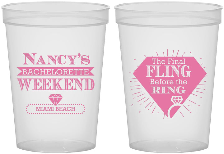 Custom Bachelorette 16 oz Translucent Cups - Final Fling Before The Ring | 60129