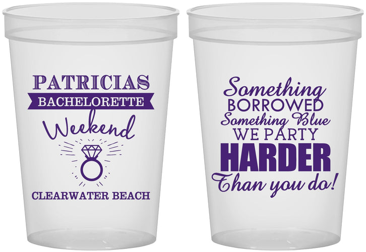 Custom Bachelorette 16 oz Translucent Cups - Something Borrowed | 60130