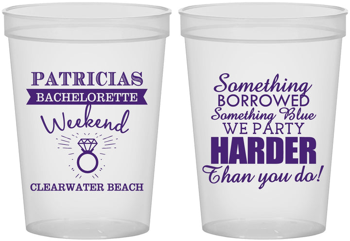 Custom Bachelorette 16 oz Translucent Cups - Something Borrowed | 60130