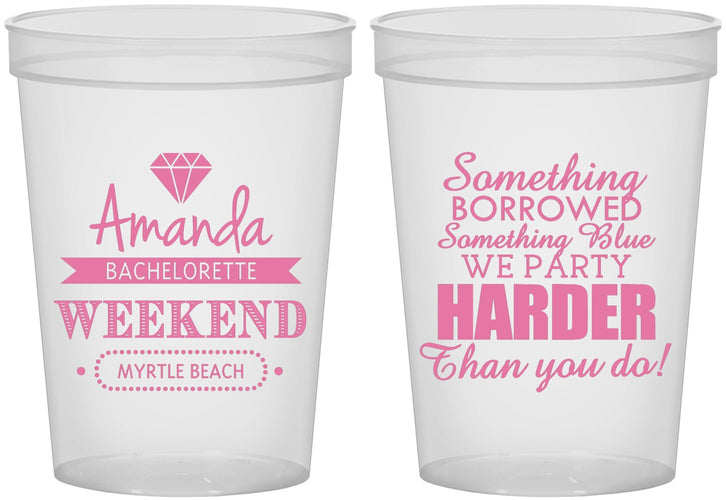 Custom Bachelorette 16 oz Translucent Cups - Something Borrowed | 60131