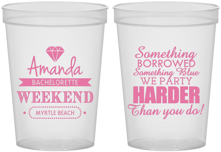 Custom Bachelorette 16 oz Translucent Cups - Something Borrowed | 60131