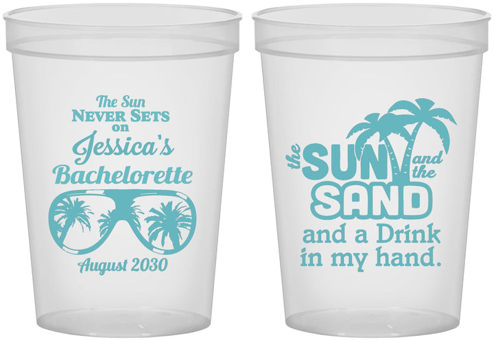 Custom Bachelorette 16 oz Translucent Cups - Sun Sand Drink Hand | 60134