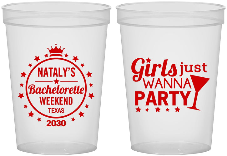 Custom Bachelorette 16 oz Translucent Cups - Girls Just Wanna Party | 60139