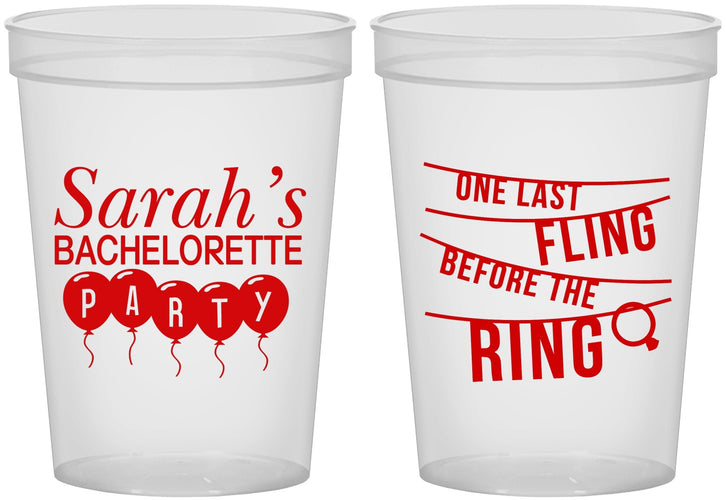 Custom Bachelorette 16 oz Translucent Cups - Last Fling Before Rings | 60140