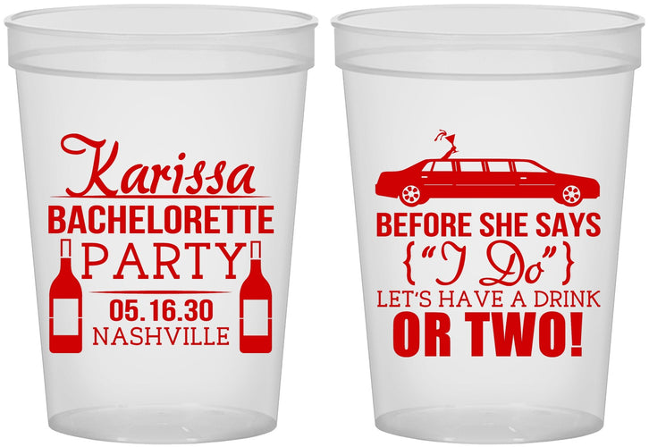 Custom Bachelorette 16 oz Translucent Cups - Before She Says I Do | 60142