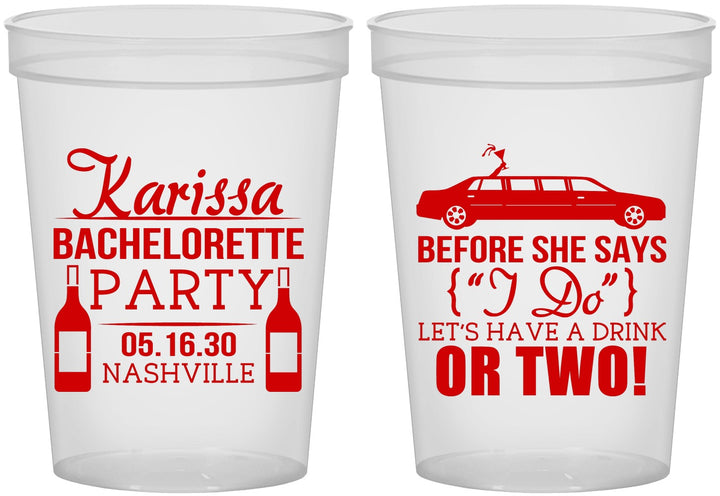 Custom Bachelorette 16 oz Translucent Cups - Before She Says I Do | 60142
