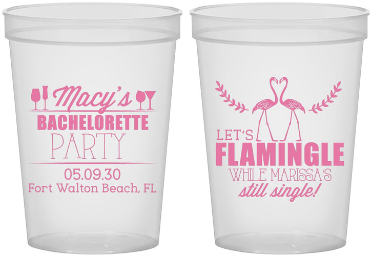 Custom Bachelorette 16 oz Translucent Cups - Lets Flamingle Still Single | 60144