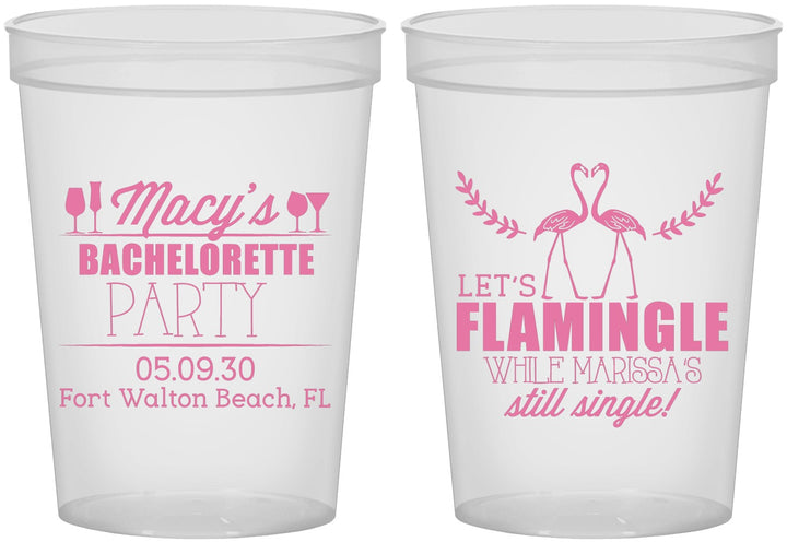 Custom Bachelorette 16 oz Translucent Cups - Lets Flamingle Still Single | 60144