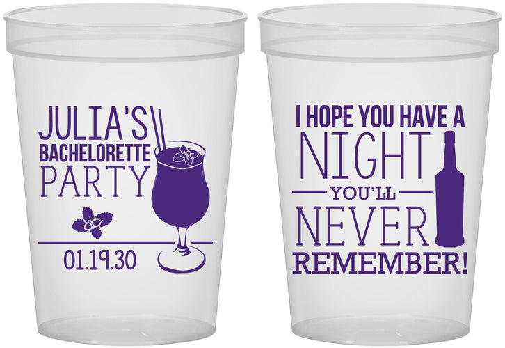 Custom Bachelorette 16 oz Translucent Cups - Night Never Remember | 60160