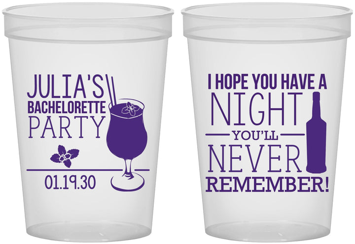 Custom Bachelorette 16 oz Translucent Cups - Night Never Remember | 60160