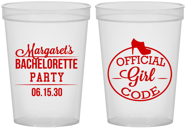 Custom Bachelorette 16 oz Translucent Cups - Official Girl Code | 60176
