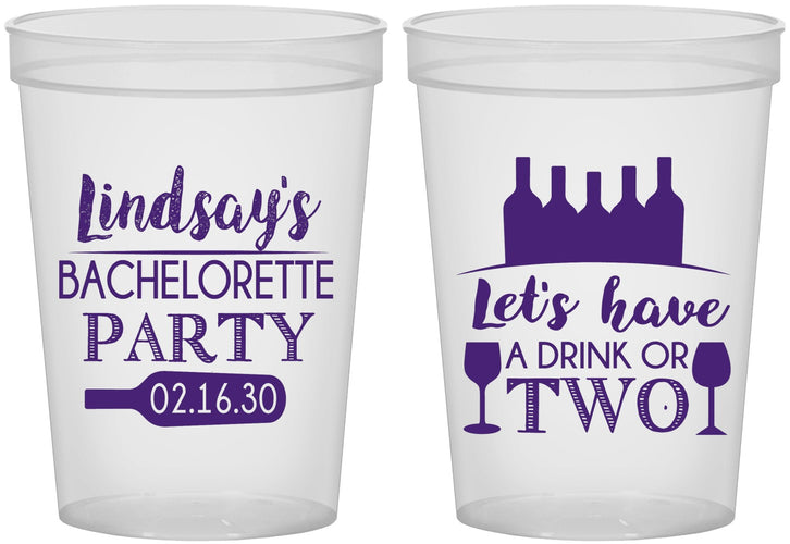 Custom Bachelorette 16 oz Translucent Cups - Wine Drink Or Two | 60178