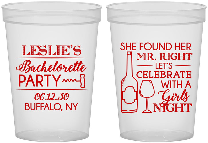 Custom Bachelorette 16 oz Translucent Cups - Mr Right Girls Night | 60180
