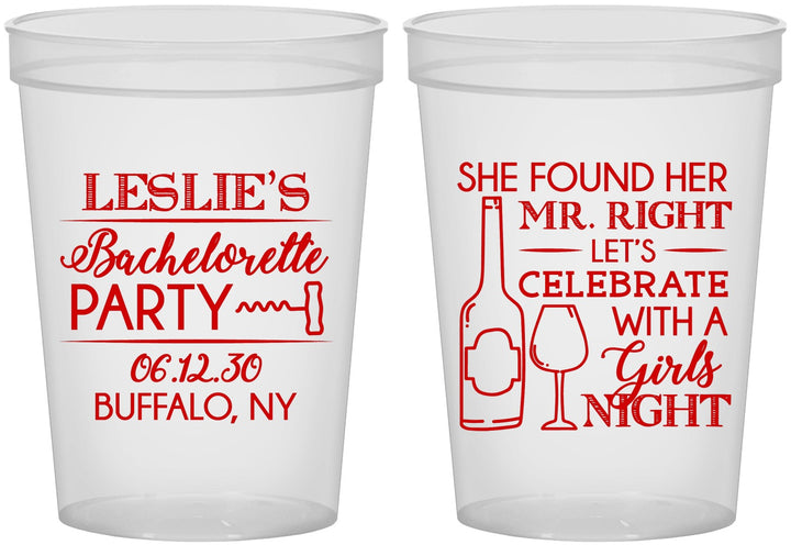 Custom Bachelorette 16 oz Translucent Cups - Mr Right Girls Night | 60180