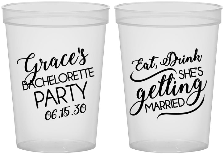 Custom Bachelorette 16 oz Translucent Cups - Eat Drink Getting Married | 60181