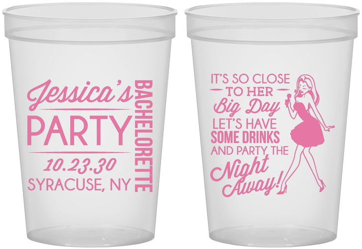 Custom Bachelorette 16 oz Translucent Cups - Drink The Night Away | 60182