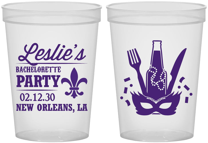 Custom Bachelorette 16 oz Translucent Cups - Mardi Gras | 60185