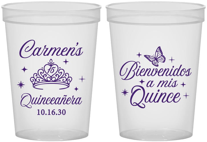 Custom Quinceanera 16 oz Translucent Cups - Bienvenidos A Mis Quince | 70005