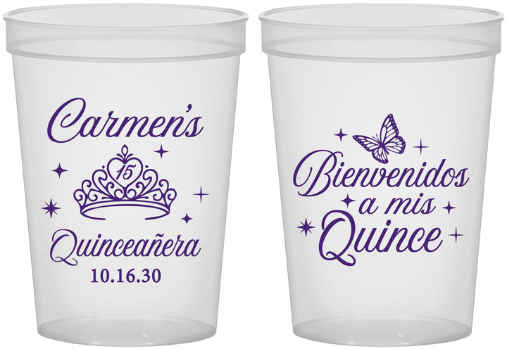 Custom Quinceanera 16 oz Translucent Cups - Bienvenidos A Mis Quince | 70005