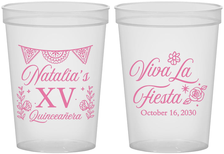 Custom Quinceanera 16 oz Translucent Cups - Viva La Fiesta Quince | 70008
