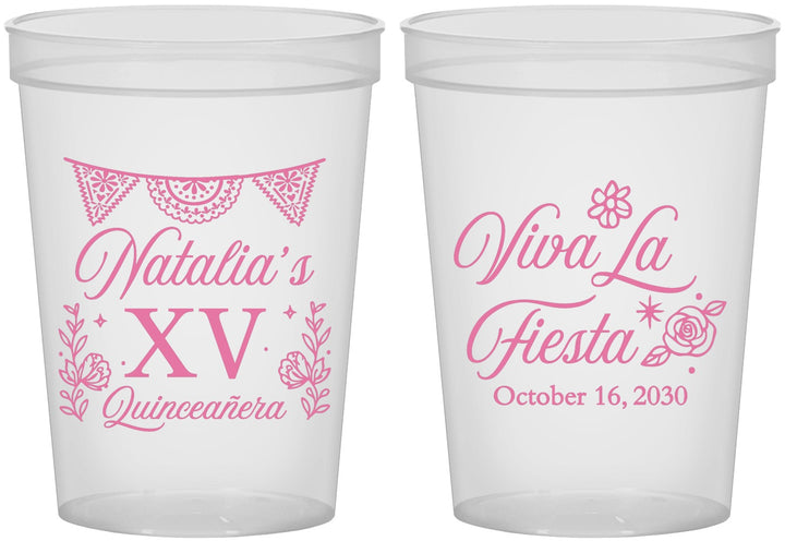 Custom Quinceanera 16 oz Translucent Cups - Viva La Fiesta Quince | 70008