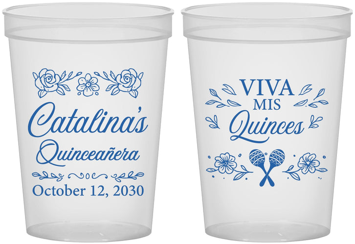 Custom Quinceanera 16 oz Translucent Cups - Viva Mis Quinces | 70009