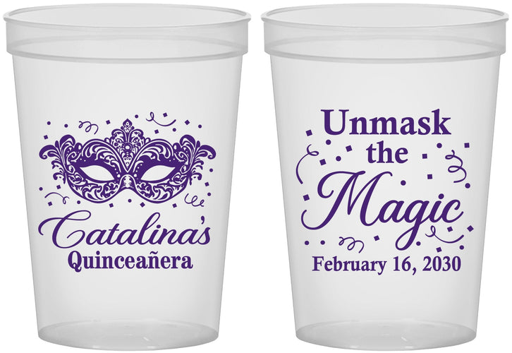 Custom Quinceanera 16 oz Translucent Cups - Mardi Gras Quince | 70010