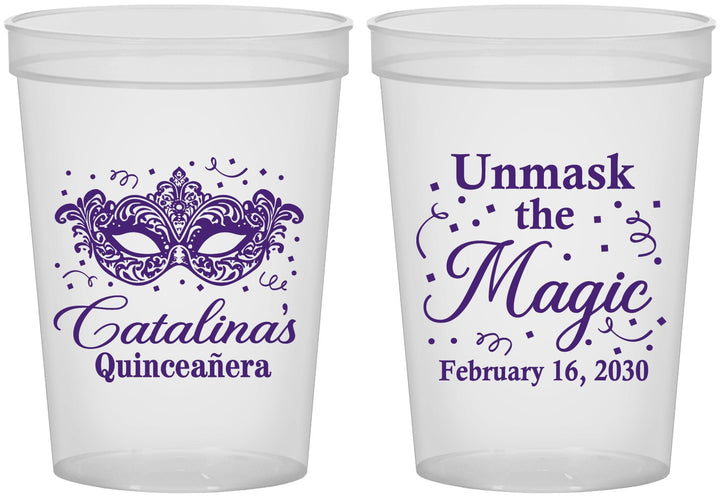 Custom Quinceanera 16 oz Translucent Cups - Mardi Gras Quince | 70010