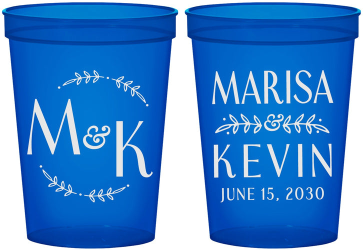 Custom Wedding 16 oz Translucent Cups - Two Letter Monogram | 801