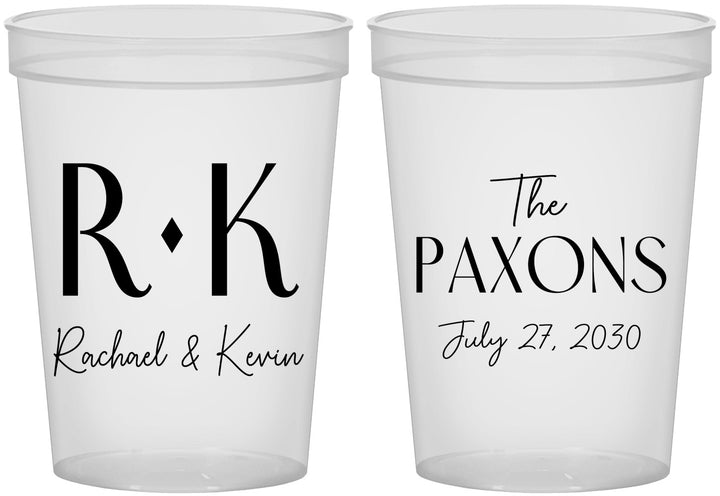 Custom Wedding 16 oz Translucent Cups - Two Letter Monogram | 802
