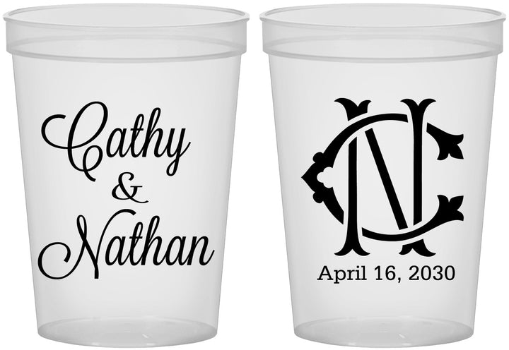 Custom Wedding 16 oz Translucent Cups - Two Letter Monogram | 807