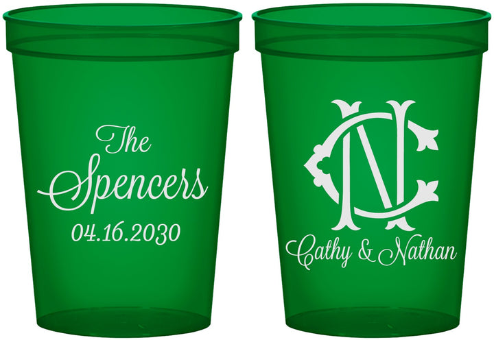 Custom Wedding 16 oz Translucent Cups - Two Letter Monogram | 808