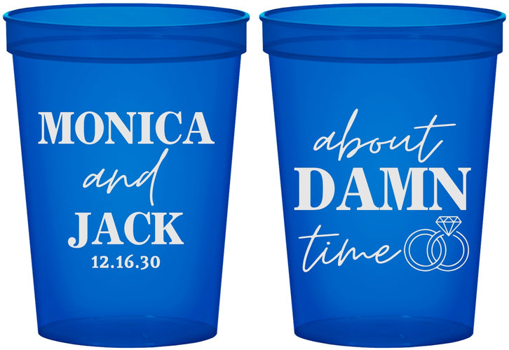 Custom Wedding 16 oz Translucent Cups - About Damn Time | 809