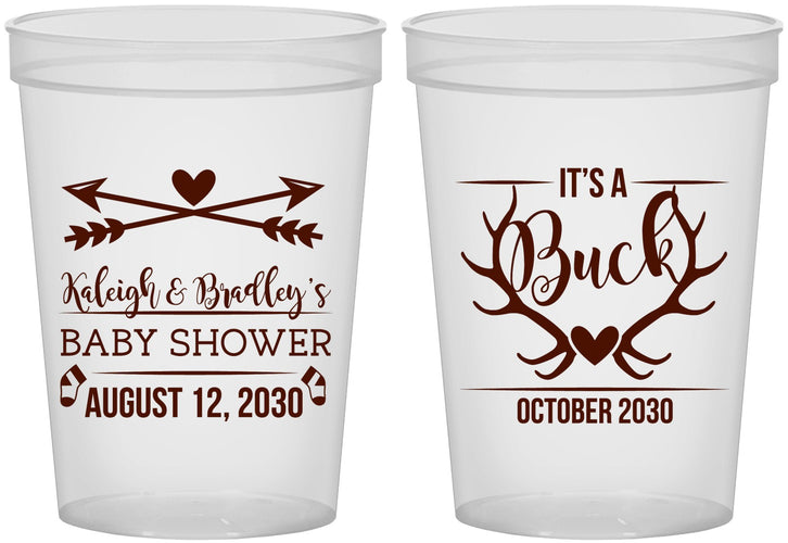 Custom Baby Shower 16 oz Translucent Cups - It’s A Buck Antler | 90000