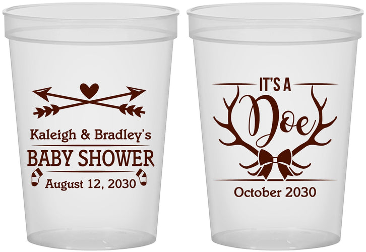 Custom Baby Shower 16 oz Translucent Cups - It’s A Doe Antler | 90001
