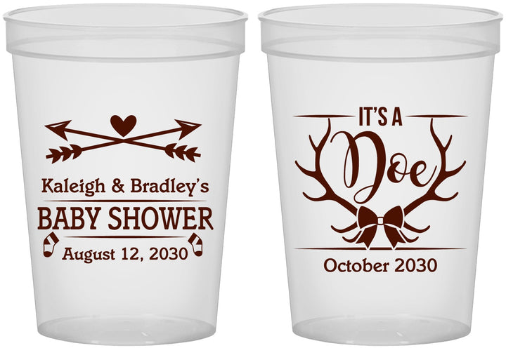 Custom Baby Shower 16 oz Translucent Cups - It’s A Doe Antler | 90001