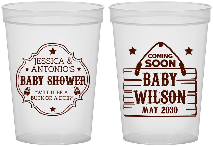 Custom Baby Shower 16 oz Translucent Cups - Gender Reveal Buck Or Doe | 90002