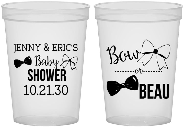 Custom Baby Shower 16 oz Translucent Cups - Gender Reveal Bow Or Beau | 90004