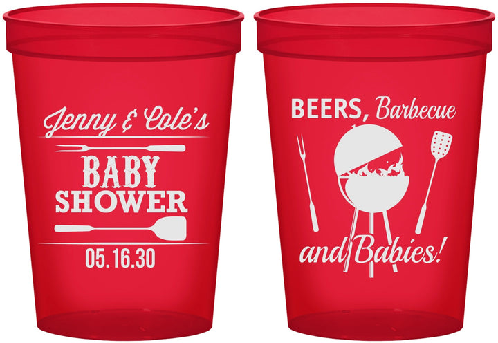 Custom Baby Shower 16 oz Translucent Cups - Beers Bbq Babies | 90006