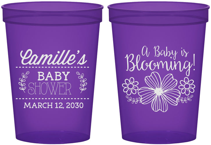 Custom Baby Shower 16 oz Translucent Cups - Blooming | 90009