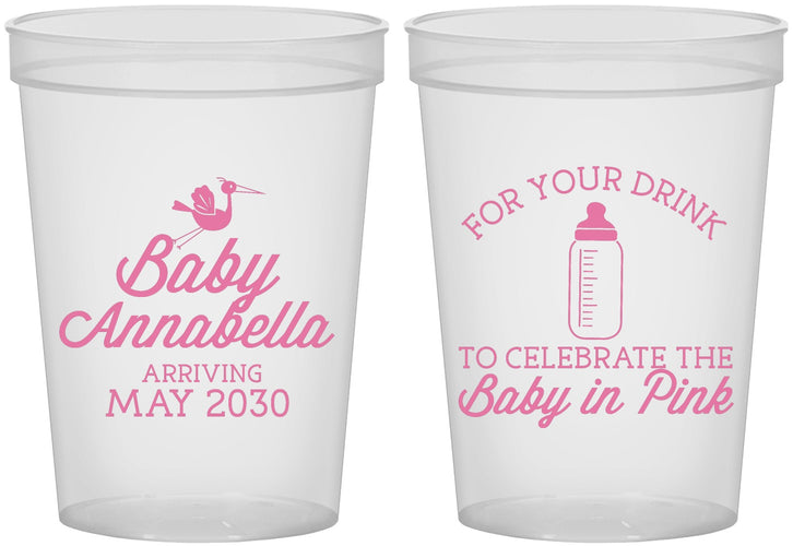 Custom Baby Shower 16 oz Translucent Cups - Drink Baby In Pink | 90014