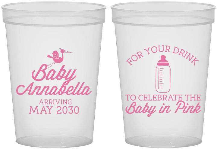 Custom Baby Shower 16 oz Translucent Cups - Drink Baby In Pink | 90014