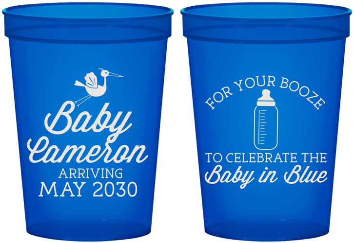 Custom Baby Shower 16 oz Translucent Cups - Booze Baby In Blue | 90015